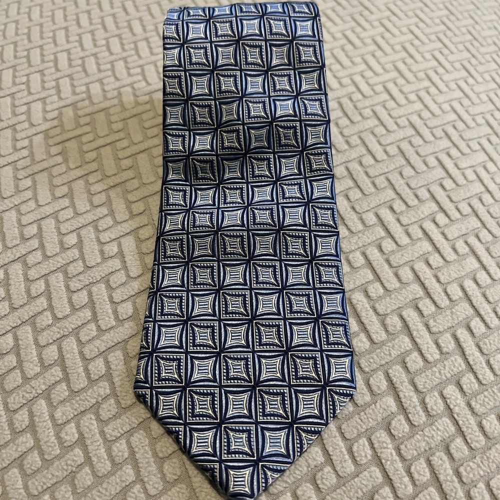 BARDELLI ROMA Necktie SILVER/BLUE 100% Silk  60"L X 3.75"W USA MADE